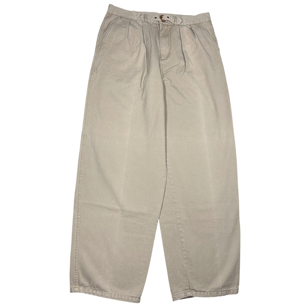Vintage Tivoli Pleated Khaki Pants Mens 32S Tan Cotton Wide Leg Buckle Waist